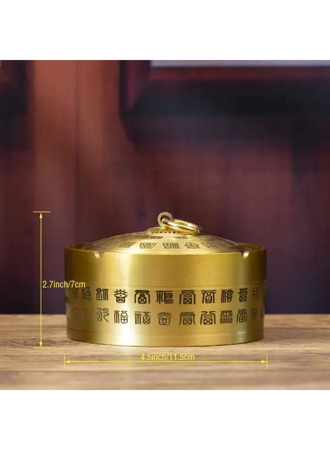 مطفأة سجائر كبيرة من النحاس الأصفر مع غطاء 4.53 بوصة مقاومة للرياح بتصميم تقليدي صيني لتزيين المنزل والمكتب - Image 3